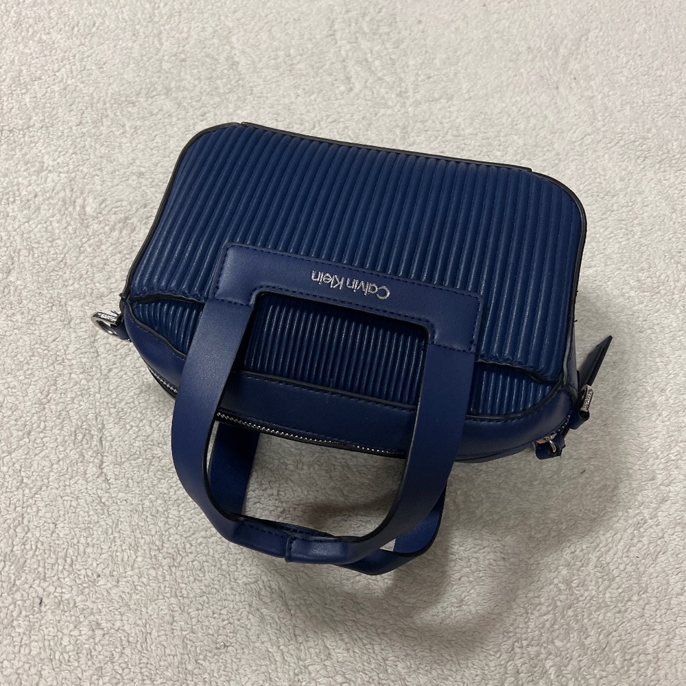 Calvin Klein Navy Ribbed Mini Satchel